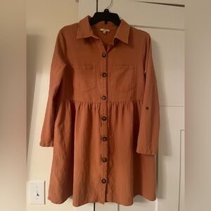 Kori America Hush Rust Button-Up Shirt Dress Medium